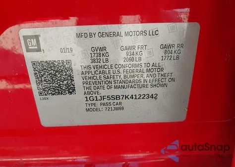 2019 Chevrolet Sonic Premier Auto from USA, damaged, VIN 1G1JF5SB7K4122342